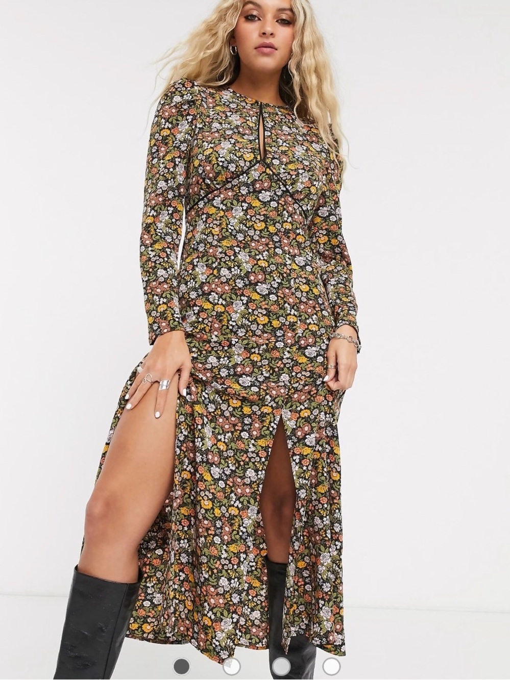 Topshop Floral Long-Sleeve Maxi Dress with Slits – Size US 6